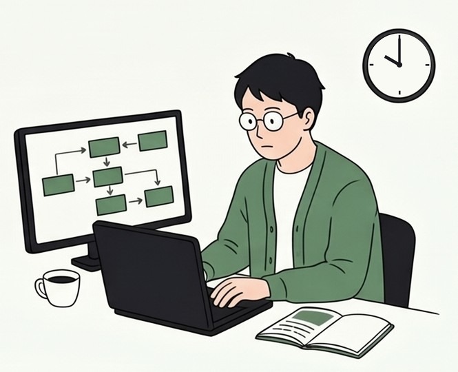資料と図に向かう午前