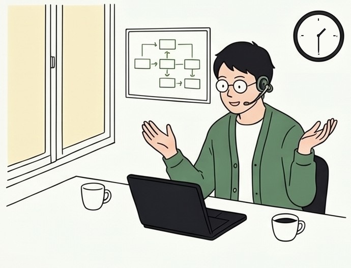打ち合わせで説明する午後