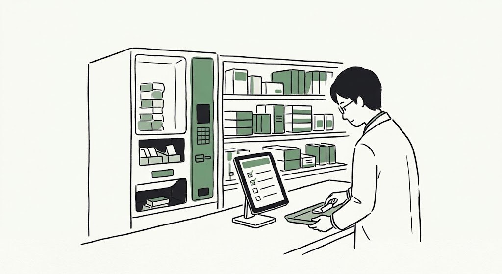 調剤室で確認する薬剤師のイラスト